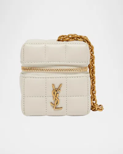 Saint Laurent Mini Ysl Cube Leather Top-handle Bag In Crema Soft