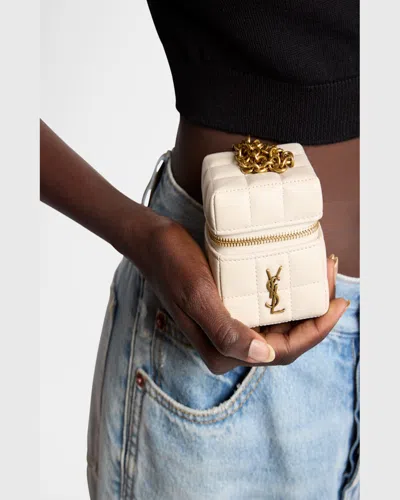Saint Laurent Mini Ysl Cube Leather Top-handle Bag In Crema Soft