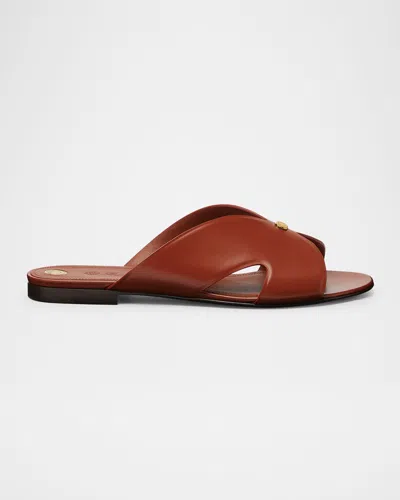 Loro Piana Vera Leather Flat Slide Sandals In Vinegar