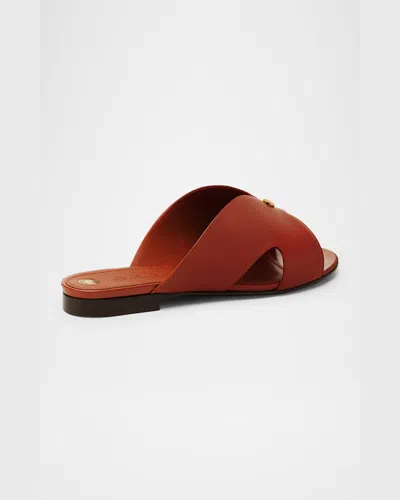 Loro Piana Vera Leather Flat Slide Sandals In Vinegar