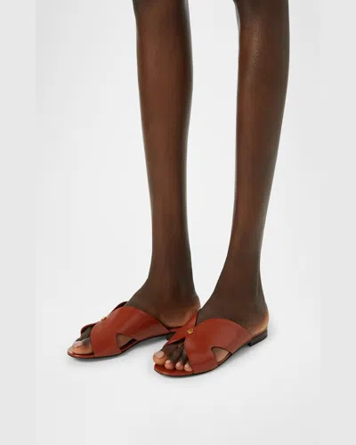 Loro Piana Vera Leather Flat Slide Sandals In Vinegar