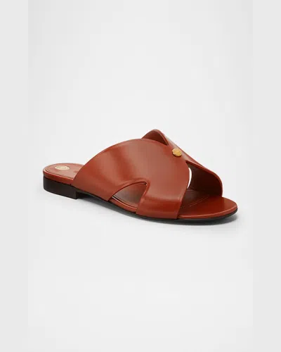 Loro Piana Vera Leather Flat Slide Sandals In Vinegar