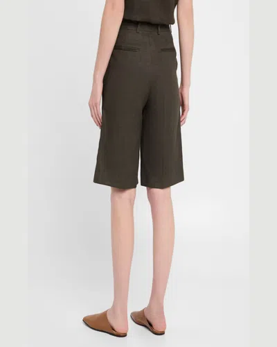 Loro Piana Digby Pleated Structured Linen Wool Bermuda Shorts In 516x Black Pine