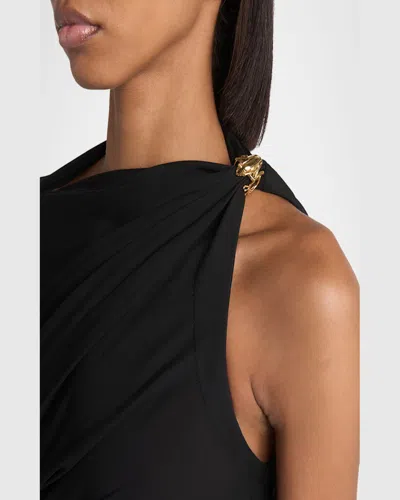 Bottega Veneta Black One-shoulder Draped Midi-dress