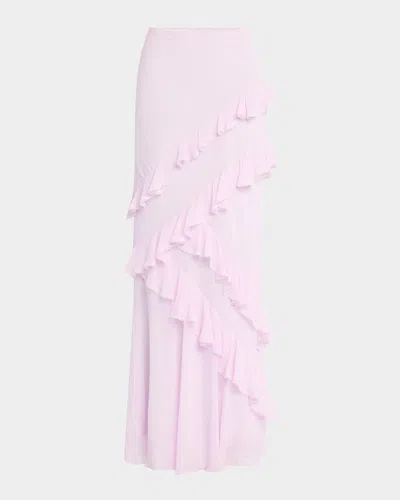 Loveshackfancy Mitnessa Asymmetric Ruffle Maxi Skirt In Soft Lilac
