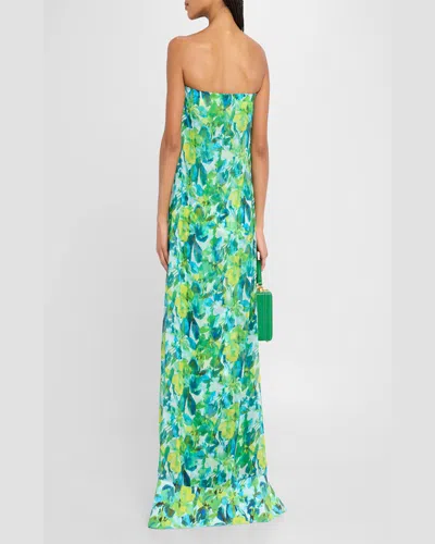 Chiara Boni La Petite Robe Junji Strapless Watercolor-print Chiffon Gown In Balinese Green