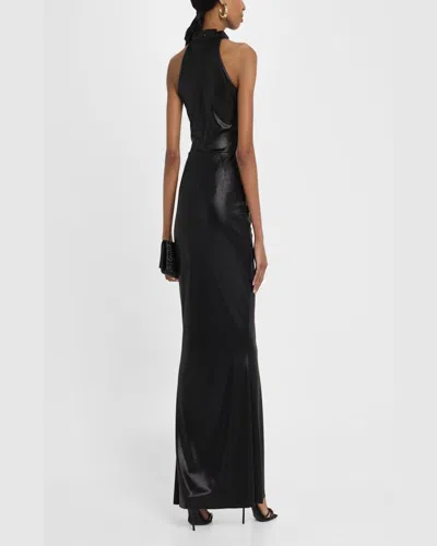 Chiara Boni La Petite Robe Hudrix Draped Mock-neck Halter Column Gown ...