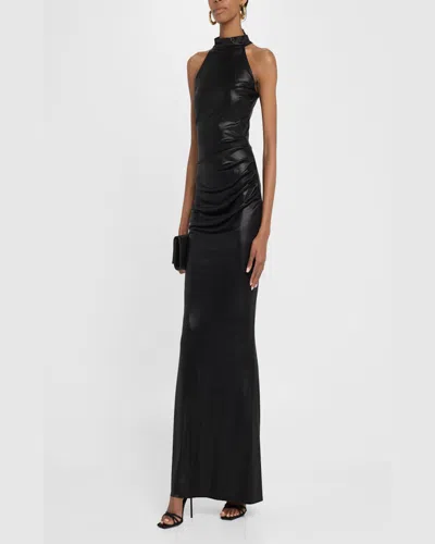 Chiara Boni La Petite Robe Hudrix Draped Mock-neck Halter Column Gown ...