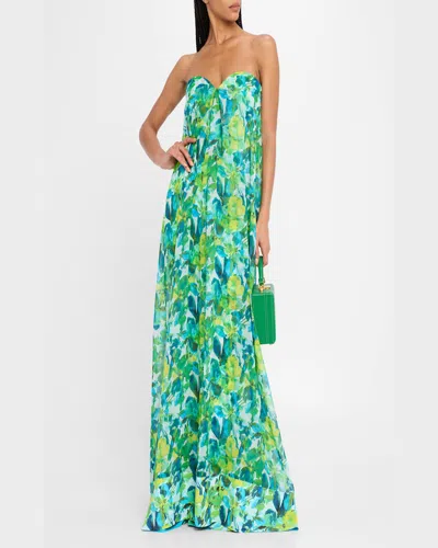 Chiara Boni La Petite Robe Junji Strapless Watercolor-print Chiffon Gown In Balinese Green