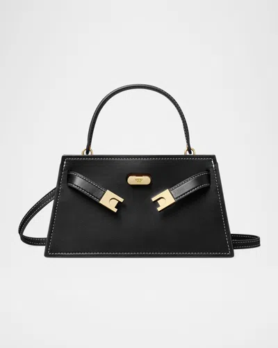 Tory Burch Petite Lee Radziwill Leather Top Handle Bag In Black