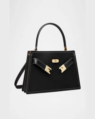 Tory Burch Petite Lee Radziwill Leather Top Handle Bag In Black