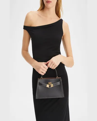Tory Burch Petite Lee Radziwill Leather Top Handle Bag In Black