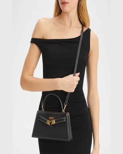 Tory Burch Petite Lee Radziwill Leather Top Handle Bag In Black