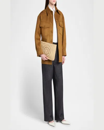 Stella Mccartney Logo Crochet Raffia Pouch Bag In Natural Tan