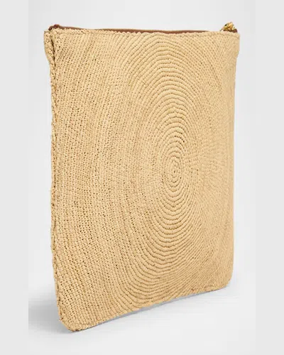 Stella Mccartney Logo Crochet Raffia Pouch Bag In Natural Tan