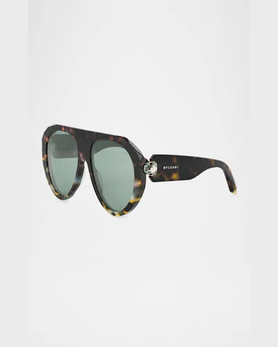 Bvlgari Serpenti Forever Acetate Aviator Sunglasses In Havanaother Green