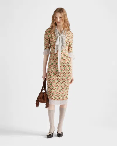 Prada Silk-blend Floral Midi Dress In Rosé