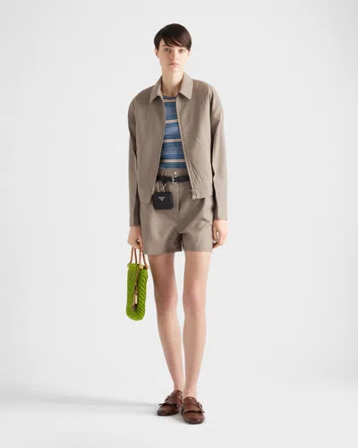 Prada Mouliné Wool Blouson Jacket In Sandbeige