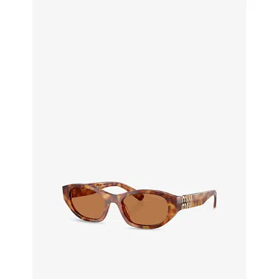 Miu Miu Womens Brown Mu A03s Oval-frame Acetate Sunglasses
