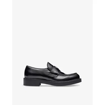 Prada Black Brushed Calf Leather Loafers In Black