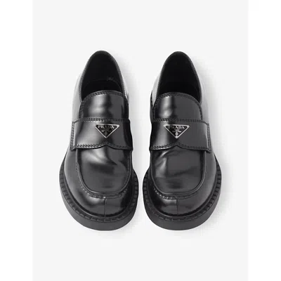 Prada Black Brushed Calf Leather Loafers In Black