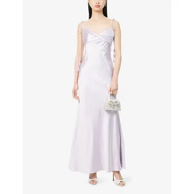 Self-portrait Satin Maxi Dress In Purple