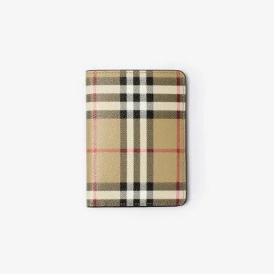 Burberry Check Passport Holder In Archive Beige/briar Brown