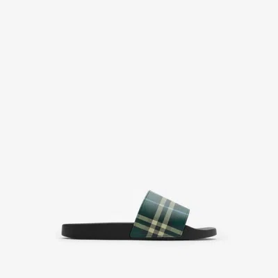 Burberry Mens Green Comb Furley Check Rubber Sliders