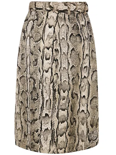 Dries Van Noten Sheraz Viscose And Cotton Skirt With Reptile Print In Brown