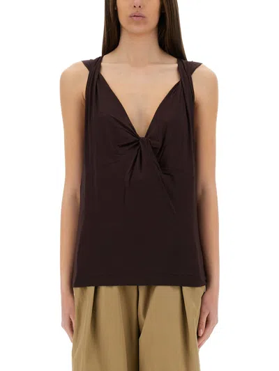 Dries Van Noten Twist-front Satin-jersey Top In Burgundy