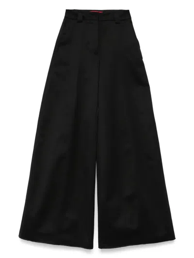 The Latest Thelatest Wide-leg Black Wool Blend Trousers In Black