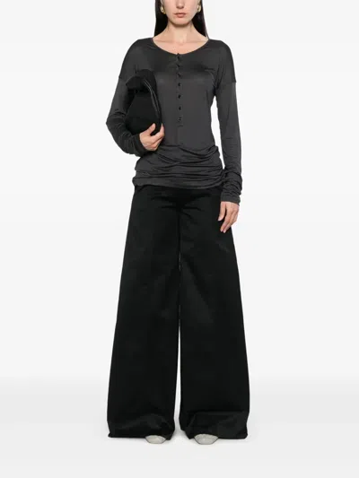The Latest Thelatest Wide-leg Black Wool Blend Trousers In Black