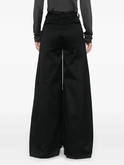 The Latest Thelatest Wide-leg Black Wool Blend Trousers In Black