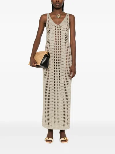 Liu •jo Open-knit Maxi Dress In Neutrals