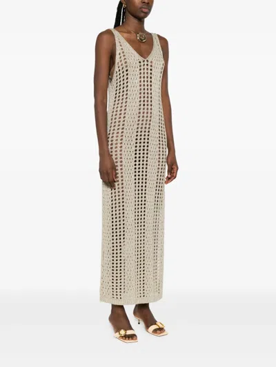 Liu •jo Open-knit Maxi Dress In Neutrals