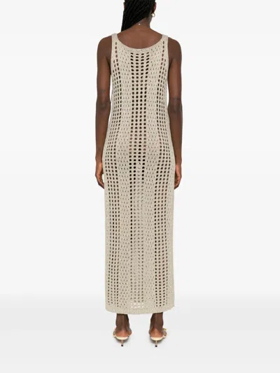 Liu •jo Open-knit Maxi Dress In Neutrals
