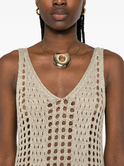 Liu •jo Open-knit Maxi Dress In Neutrals