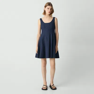 Theory Sleeveless Fit-and-flare Dress In Sleek Poplin In Nocturne Navy
