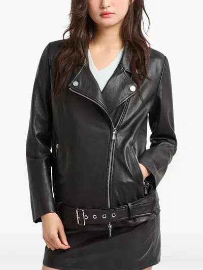 Armani Exchange Leather Biker Jacket In Black