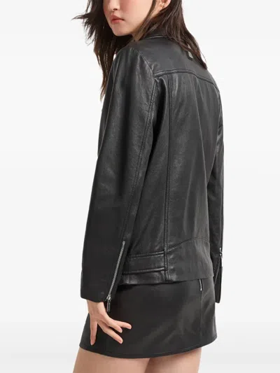 Armani Exchange Leather Biker Jacket In Black