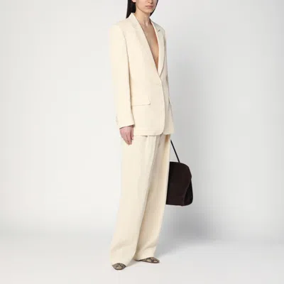 Stella Mccartney Wide Butter-coloured Pants In Linen Blend In White