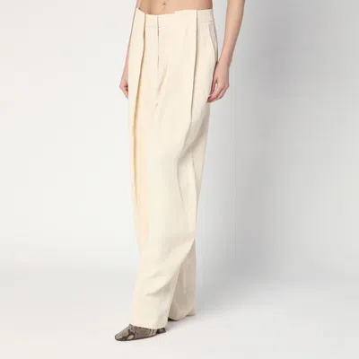 Stella Mccartney Wide Butter-coloured Pants In Linen Blend In White