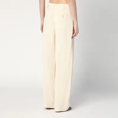 Stella Mccartney Wide Butter-coloured Pants In Linen Blend In White