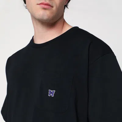 Needles Solid Color Mock-neck T-shirt With Butterflyembroidery In Black