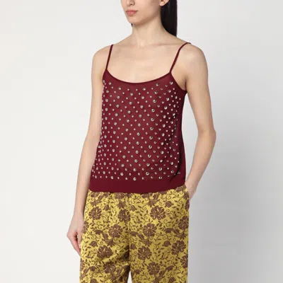 Dries Van Noten Calipso Embellished Voile Slip Top In Red