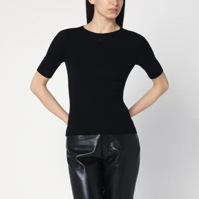 Courrèges Black Ribbed Sweater In Cotton And Wool In Black