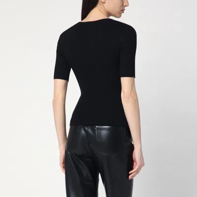 Courrèges Black Ribbed Sweater In Cotton And Wool In Black