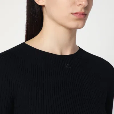 Courrèges Black Ribbed Sweater In Cotton And Wool In Black