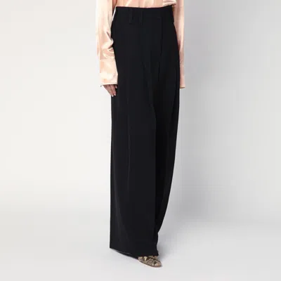 Jil Sander Wide Black Pants In Silk Blend In Black