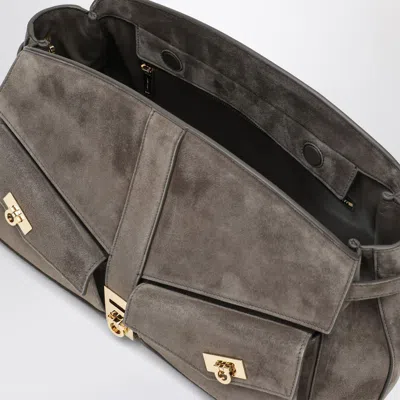 Ferragamo Hug Multipocket L Gray Shoulder Bag In Grey